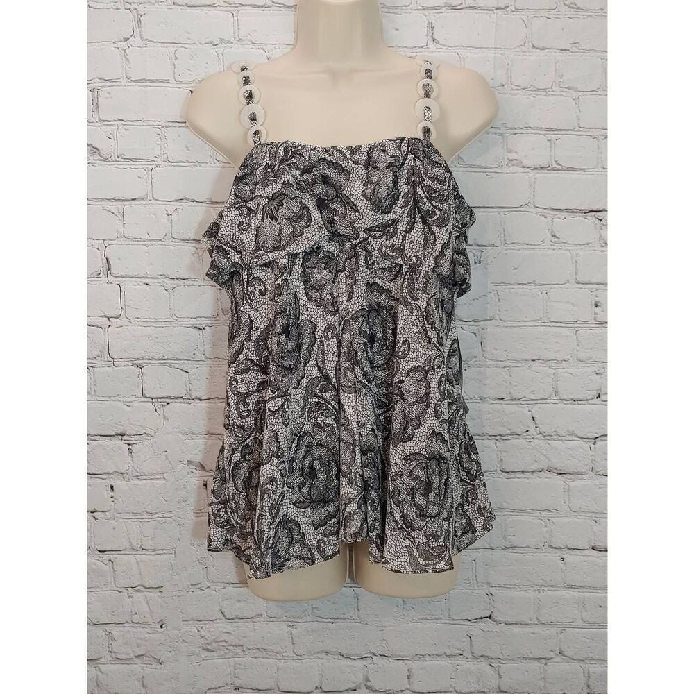 Nine West Women's Size 8 Black/White Crop Asymmetrical Blouse